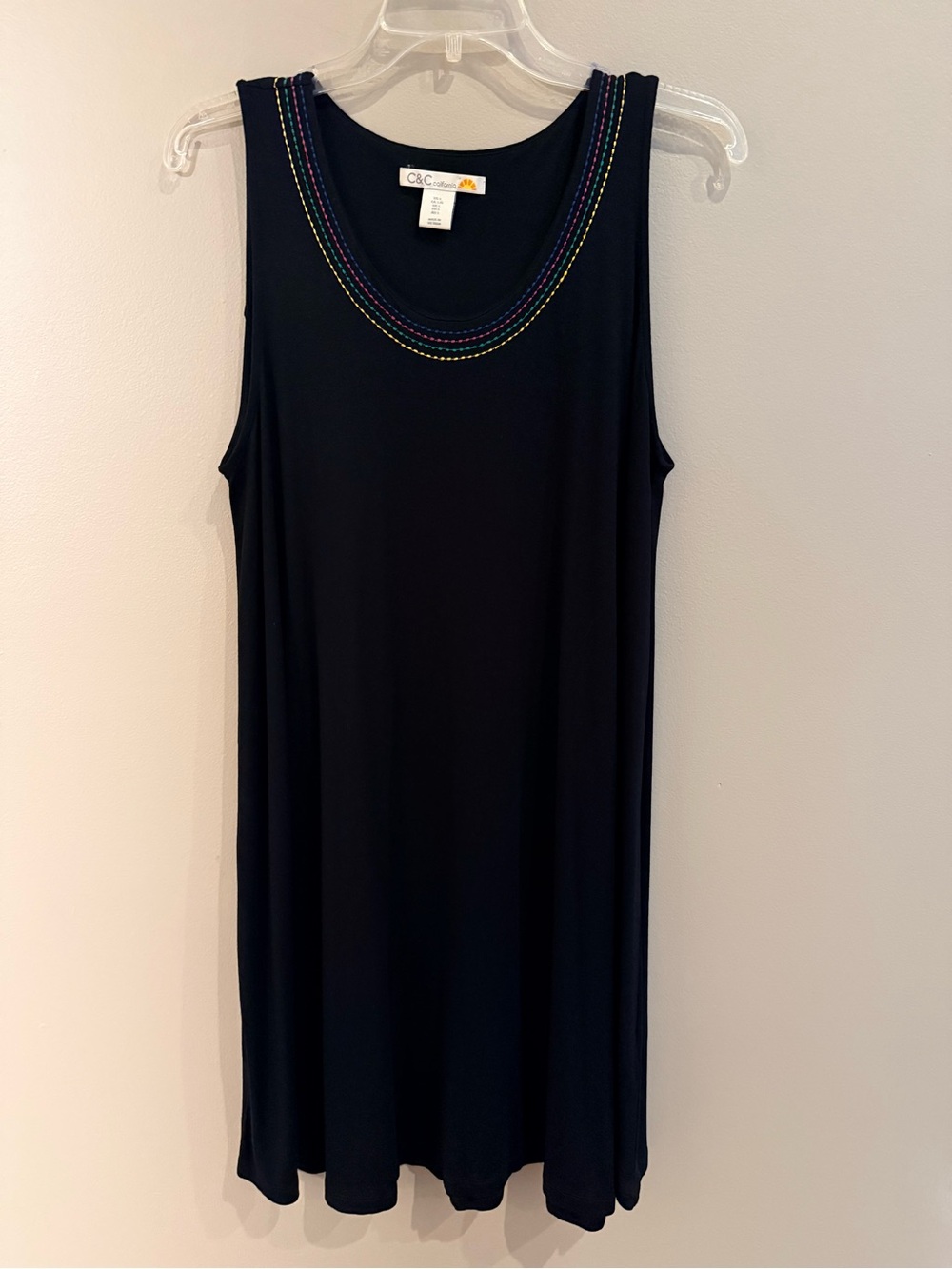 C&C California Black Sleeveless Tank Dress with Multicolor Neckline